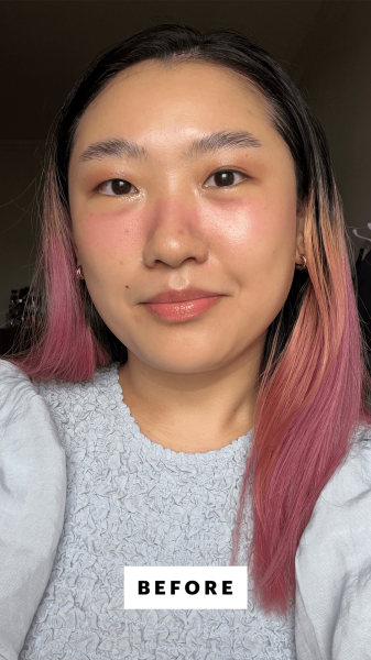 a selfie of Allure commerce editor Sarah Han before applying the Stila Stay All Day ChromaFlash Liquid Eyeliner in Unicorn