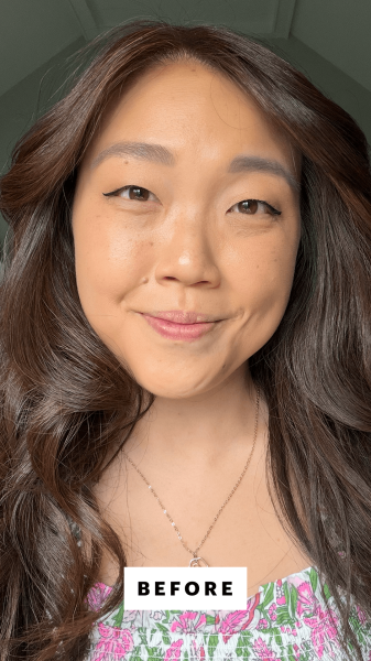 Christa Lee before applying the The Crème Shop Hello Kitty and Friends Gloss Jelly Tinted Peptide Lip Glaze